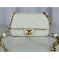 chanel Pearly Lambskin, Imitation Pearls & Gold-Tone Metal Small Flap Bag AS4861 white 2024
