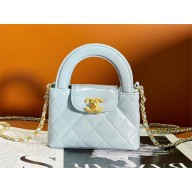 Chanel Shiny Crumpled Calfskin & Gold-Tone Metal Mini Shopping Bag AS4416 sky blue 2024