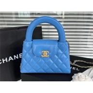 Chanel Shiny Crumpled Calfskin & Gold-Tone Metal Mini Shopping Bag AS4416 lake blue 2024