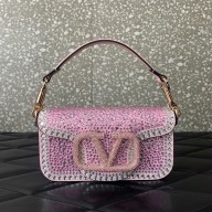 Valentino Garavani Small Locò Rhinestone Shoulder Bag pink 2024