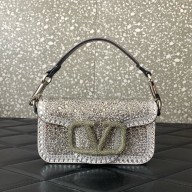 Valentino Garavani Small Locò Rhinestone Shoulder Bag silver 2024