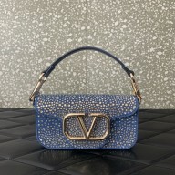 Valentino Garavani Small Locò DENIM SHOULDER BAG WITH RHINESTONES 2024