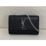 Saint Laurent kate small in grain de poudre embossed leather black/silver 2024(original quality)
