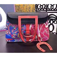 Hermes Halzan Print Tote Bag in Original Togo Leather Black/Red
