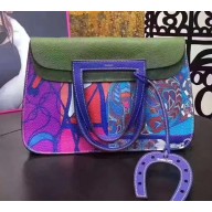 Hermes Halzan Tote Bag in Original Togo Leather Dark Green/Blue
