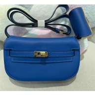 hermes handmade  kelly moove bag in swift leather bleu france(original quality)