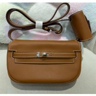 hermes handmade kelly moove bag in swift leather brown (original quality)