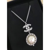 Chanel CC Pearl Pendant Necklace Silver 2018