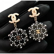 Chanel CC Resin Pearls Earrings Black/Gold/White 2018