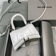 BALENCIAGA Hourglass XS Handbag in white shiny box calfskin with silver hardware 2022