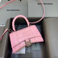 BALENCIAGA Hourglass XS Handbag in pink crocodile embossed calfskin 2022