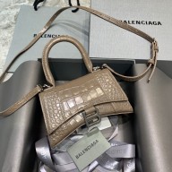 BALENCIAGA Hourglass XS Handbag in elephant gray shiny crocodile embossed calfskin 2022