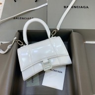 BALENCIAGA Hourglass XS Handbag in white shiny box calfskin with white hardware2022