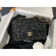 chanel sequins mini flap bag with silver hardware black 2024