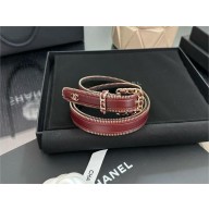 chanel 2cm Calfskin & Metal BURGUNDY & Gold Belt AAA451 2024