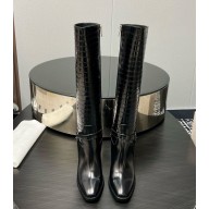 Jimmy choo Isabelle Knee Boot in black calfskin Alligator Pattern heel 9cm 2024