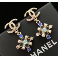Chanel CC Multicolored Cross Earrings Blue/Gold 