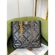 CHANEL BLACK LAMBSKIN 19 Shopping Bag AS3519