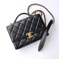 chanel BLACK Lambskin & Gold Metal Mini Flap Bag with Handle AS2796 2021