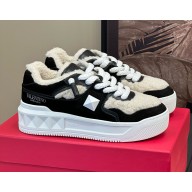 Valentino women's/men's Garavani Leather One Stud XL Sneakers with shearling black 2024