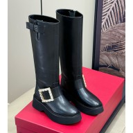 Roger Vivier Viv' Rangers thigh boot with Crystal buckle in leather Black 2024