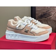 Valentino women's/men's Garavani Leather One Stud XL Sneakers with shearling pink 2024