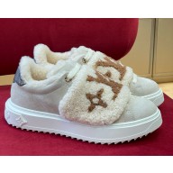 Louis Vuitton LV time out monogram lamb fur all-in-one casual shoes beige 2024