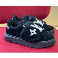 Louis Vuitton LV time out monogram lamb fur all-in-one casual shoes black  2024