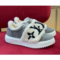 Louis Vuitton LV time out monogram lamb fur all-in-one casual shoes grey 2024
