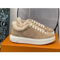 louis vuitton Women’s Time Out Sneakers with shearling beige 2024 