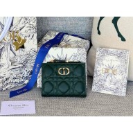 Dior Caro Dahlia Wallet in dark green Supple Cannage Calfskin 2024