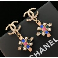 Chanel CC Multicolored Cross Earrings Blue/Green/Pink 2018