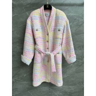 CHANEL Cotton and Wool Tweed & Iridescent Stretch Jersey Multicolor CARDIGAN 2024 SS