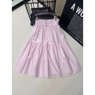 CHANEL Cotton Poplin Pink & White Skirt P76271 2024 SS