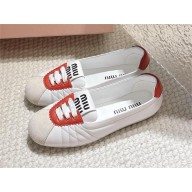 MIU MIU Lace-up Leather Ballet Flat In White/red 2024