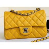 Chanel Pearl Caviar Calfskin Small Classic Flap Bag A1116 Yellow