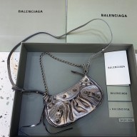 Balenciaga Le Cagole Mini Purse With Chain in Arena lambskin gun color 2022
