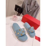 VALENTINO ROMAN STUD FLAT SLIDE SANDAL blue