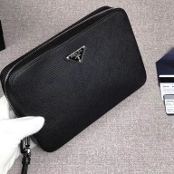 PRADA MEN'S ZIP AROUND LEATHER CLUTCH BLACK 2VF017