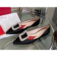 Roger Vivier Viv' Choc Strass Buckle Ballerinas in satin black 2023