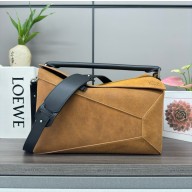 Loewe Large Puzzle Bag in suede leather brown