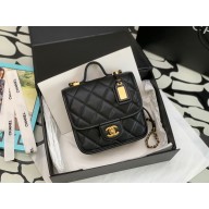 Chanel Grained Calfskin Small Flap Bag with Top Handle AS3652 Black 2022