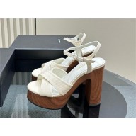 Saint Laurent Bianca 85 white canvas platform sandals 2024