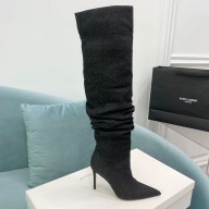 Amina Muaddi Heel 9.5cm Jahleel denim over-the-knee boots BLACK 2023