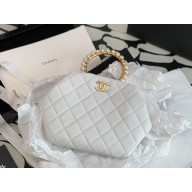CHANEL WHITE Lambskin, Imitation Pearls & Gold-Tone Metal CLUTCH 2021
