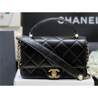 Chanel BLACK Mini Flap Bag with Top Handle AS5399 IN Shiny Lambskin 2025(ORIGINAL QUALITY)