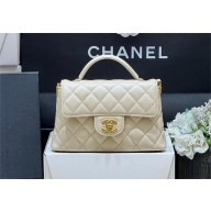 Chanel Small Flap Bag with Top Handle in Lambskin AS5355 creamy 2025(original quality)