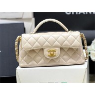 Chanel mini Flap Bag with Top Handle in Lambskin AS5354 creamy 2025(original quality)