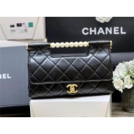 CHANEL BLACK Clutch with PEARLS IN Shiny LAMBSKIN AS5390 2025(original quality)