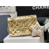 chanel Metallic Mirror Calfskin, Metallic Lambskin & Gold-Tone Metal Mini Flap Bag & Star Coin Purse AS4646 gold 2024(original quality)